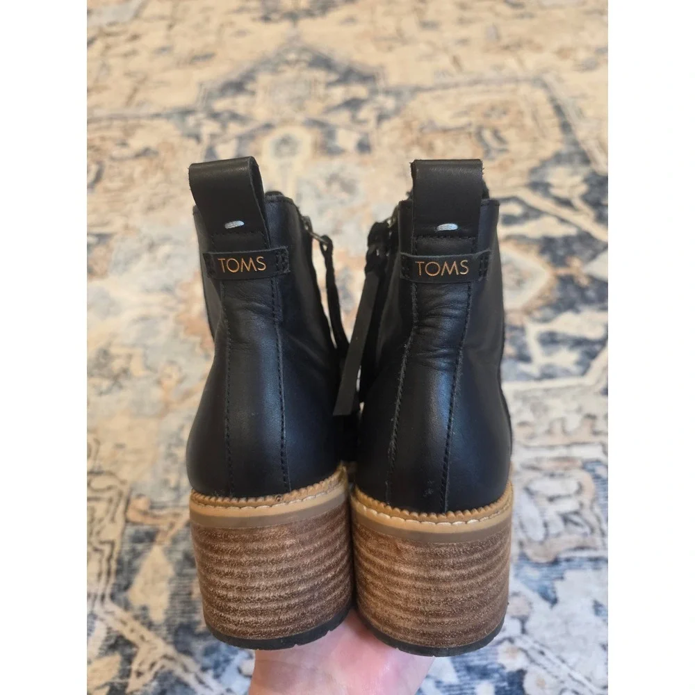 TOMS Women's Size 7.5 Black Leather Marina‎ Heeled Closed Toe Bootie